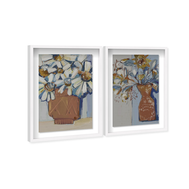 Abstract Flowers Set Shadowbox Abstract Print by Oliver Gal, Black Frame, 10 x 15, 55.5" H x 37.5" W, White Shadowbox