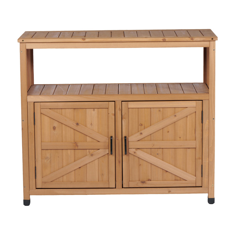 Wooden Patio Bar Table Set with Storage