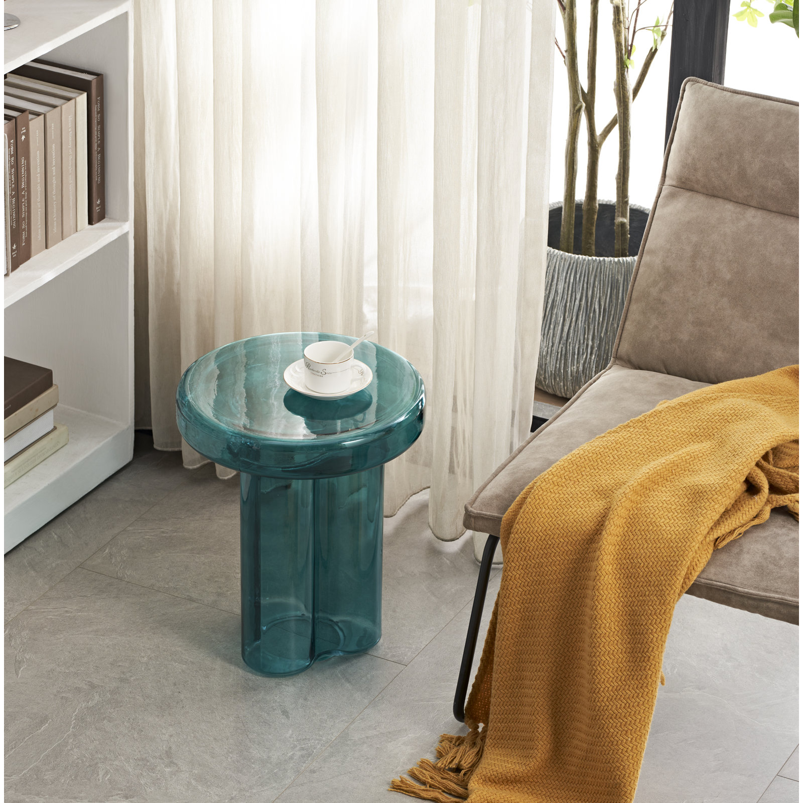 Glass End Table, Turquoise