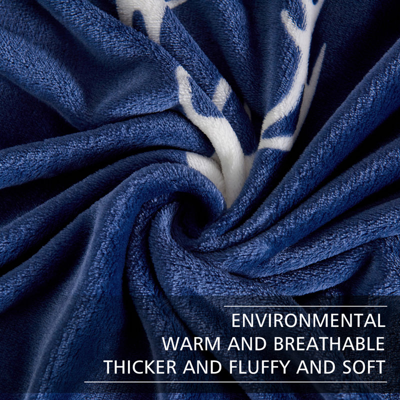 Flannel Fleece Throw Blanket, Navy/White, Animal Print
