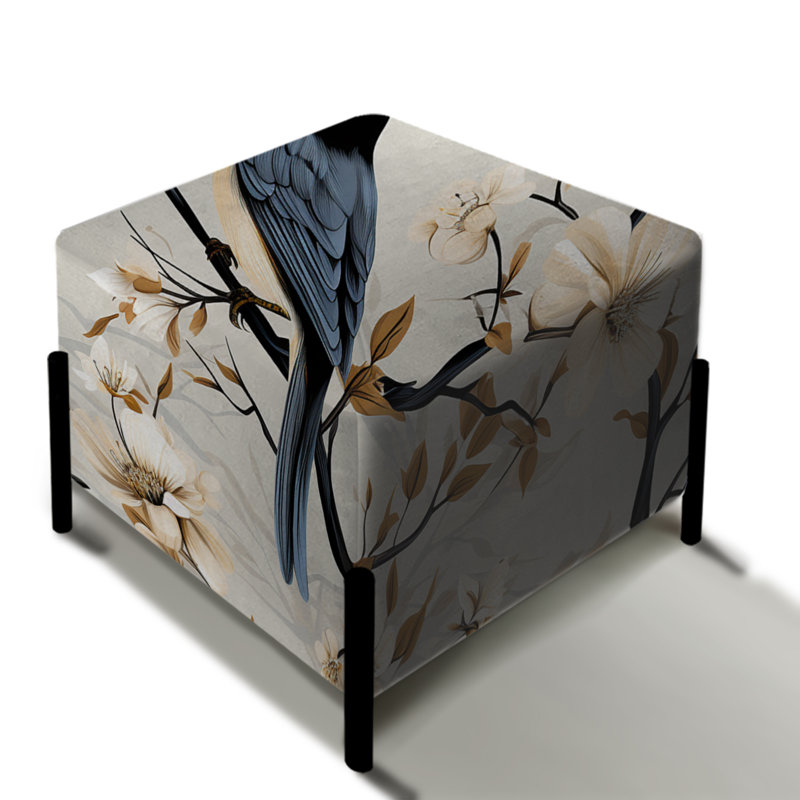 Collage minimaliste d'oiseaux sur une branche - repose-pieds carré floral