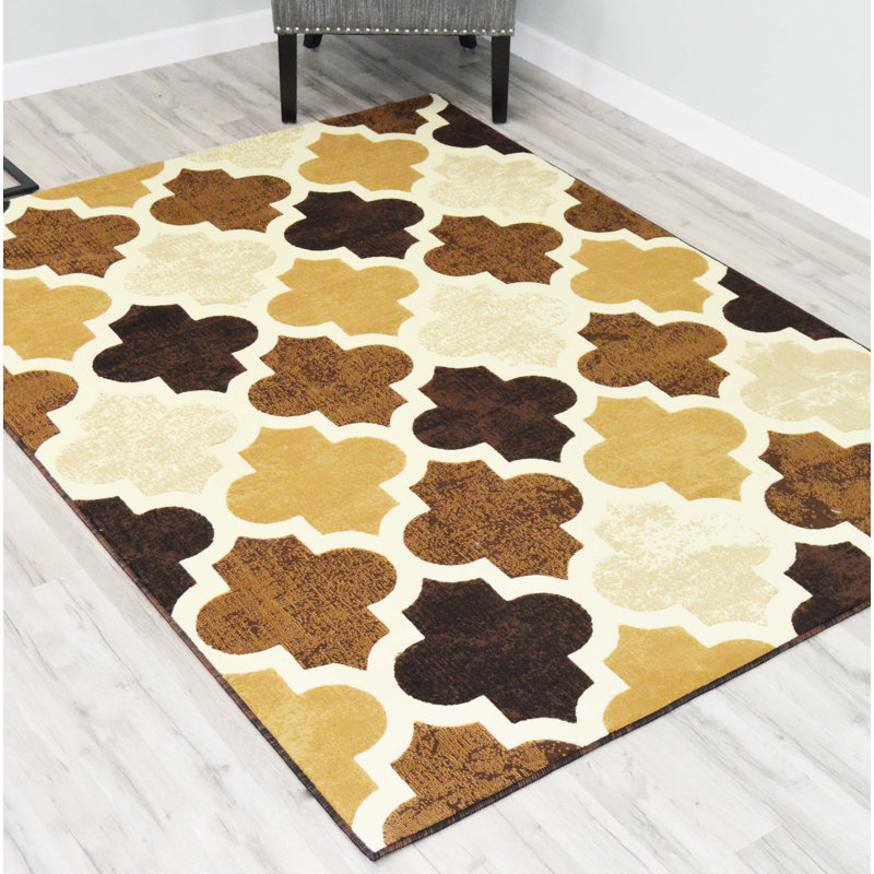 Tapis brun géométrique Nisha, Rectangle 8 pi x 10 pi 5 po
