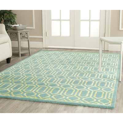 Mosaic Geometric Hand Knotted Blue Area Rug
