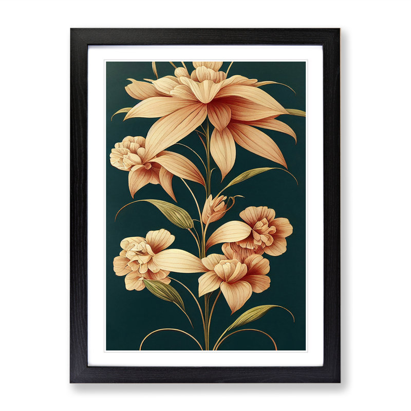 Classical Flower No.2 - Single Picture Frame Print, Black, 64cm H x 46cm W x 2cm D