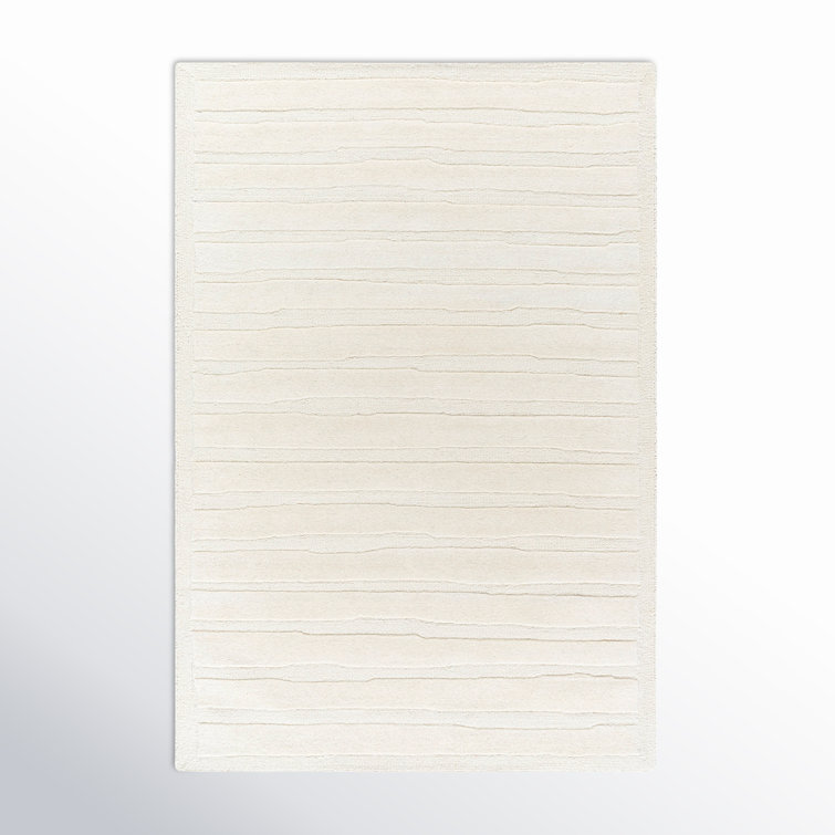 Rectangle Polett Striped Hand Tufted Wool Area Rug in Beige