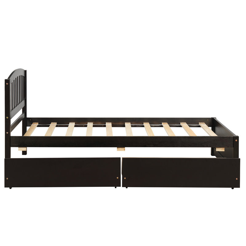 Lit simple en bois avec tiroirs de rangement et tête de lit, Espresso