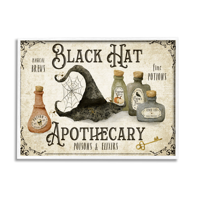 «Ba-812» encadré «Black Hat Apothecary Potions» encadré sur bois par Deane Beesley, Giclée encadrée blanc bord de mer