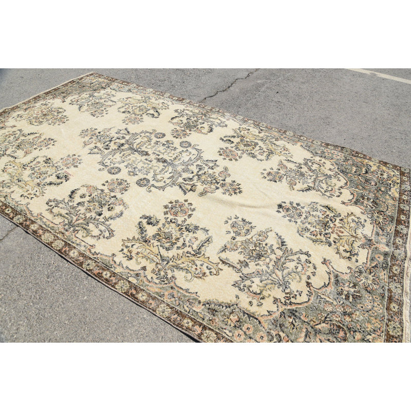 Tapis de cuisine beige, tapis Boho, tapis surdimensionné 6,3 x 11,4 pi, tapis rétro, tapis en laine, tapis turc