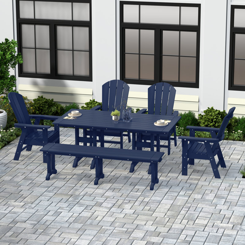 Laguna 6 - Person Patio Dining Set with Rectangular Table, Navy Blue