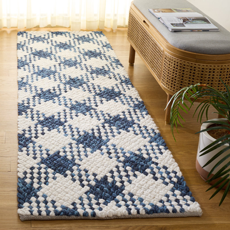 Natural Fiber Couture Handwoven Wool;Cotton Plaid Indoor Rug, Runner 2'3" x 8'