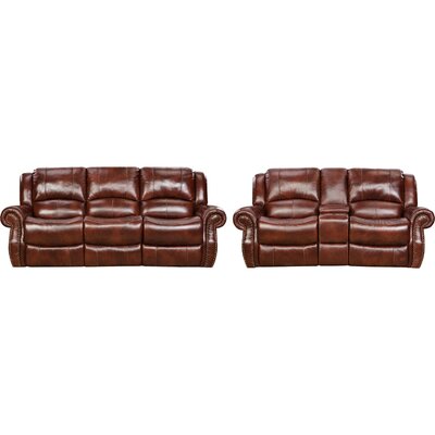 Aspen 100% Genuine Leather 2-Piece Set: Double-Reclining Sofa And Gliding Console Loveseat, Oxblood -  Red Barrel Studio®, 168E88D4E268466E94667B1ECE6B6B24