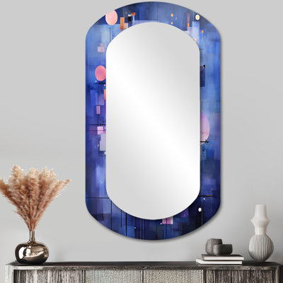 Drexler abstrait géométrique bleu tons 2 - miroir mural décoratif asymétrique géométrique, miroir cylindrique moderne, art imprimé en métal