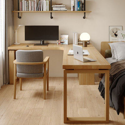 Burlywood L-Shaped Solid Wood Executive Desk