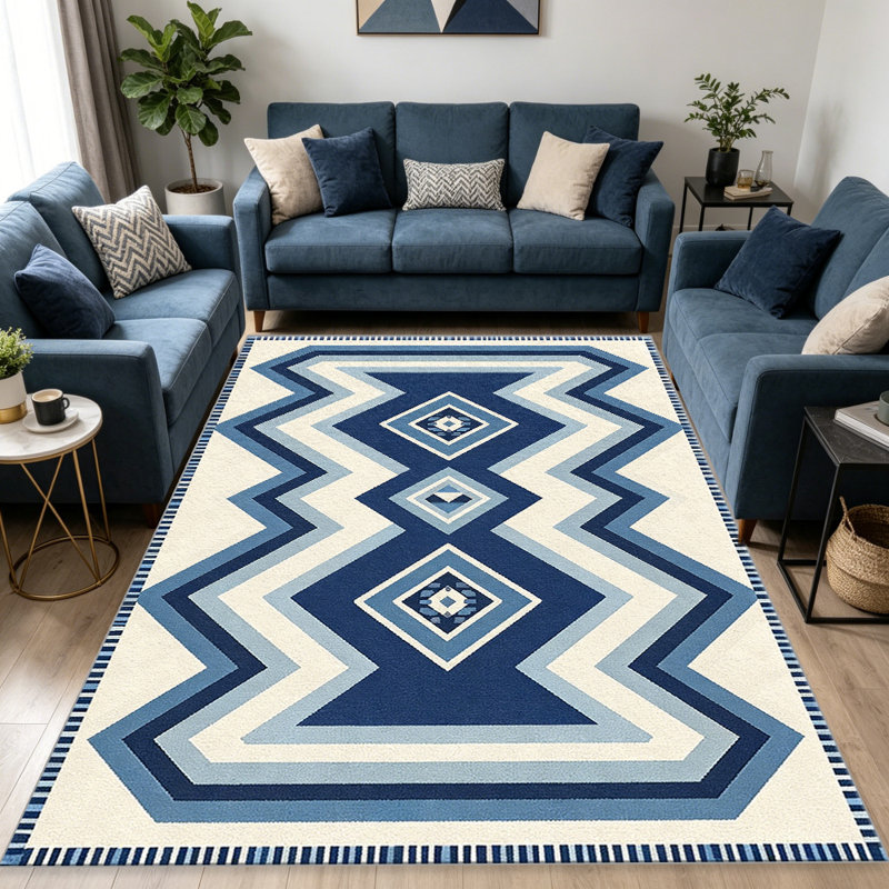 Navajo Chevron Blue area rugs for Living Room, Soft and Comfortable, Suitable for all seasons, easy to maintain, machine washable Indoor floor mat, Under Table Farmhouse suitable for Bedroom, Dining Room, Study, Patio, Balcony, Home Decor
