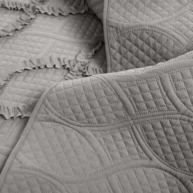  Microfiber 3 Piece Quilt Set, King Quilt + 2 Standard Shams, Dark Gray