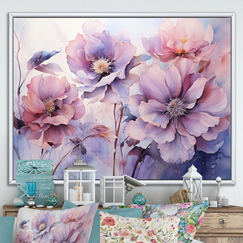 «Purple Tranquil Petals I» sur toile, H 34 po x l 44 po x P 1,5 po, Cadre flottant blanc