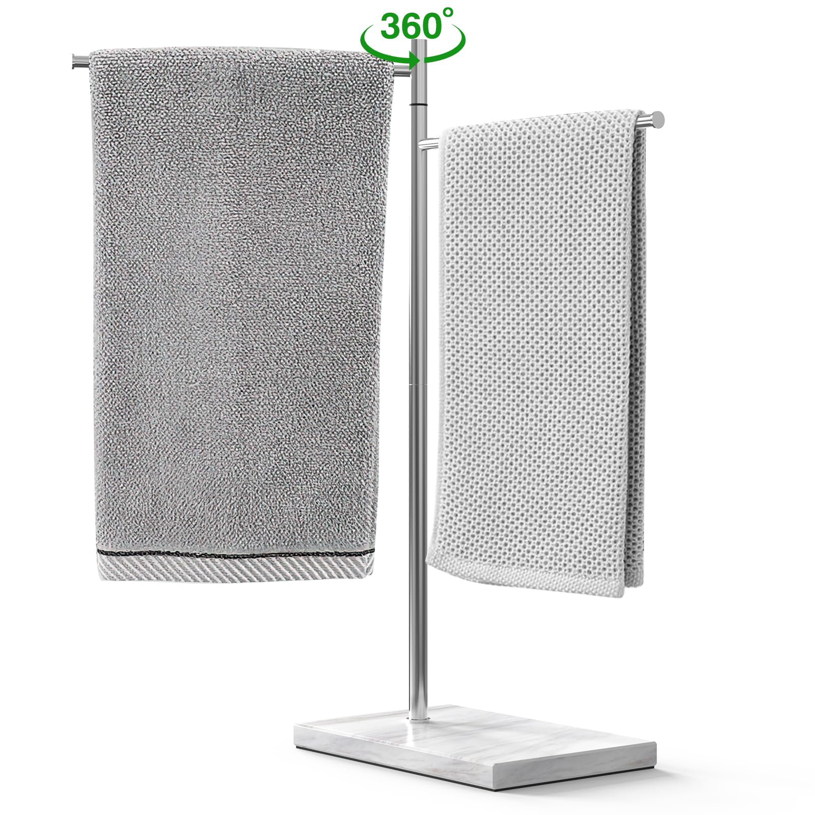 QIANXING Hand Towel Holder Stand with Marble Base, Double T-Shape