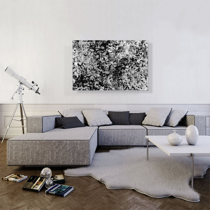 «Black White Grey Splatter Modern», reproduction d'art sur toile tendue, H 26 po x l 40 po x P 0,75 po