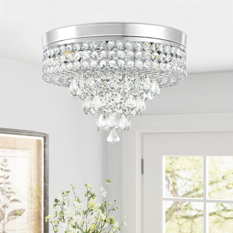 Leverette 4-Light 15.2" Crystal Flush Mount Dimmable Tiered Chandelier, Chrome