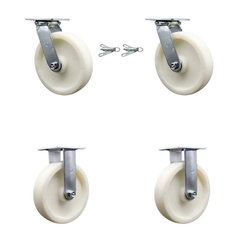 8 Inch Nylon Caster Set with Ball Bearings 2 Swivel Lock 2 Rigid Service Caster