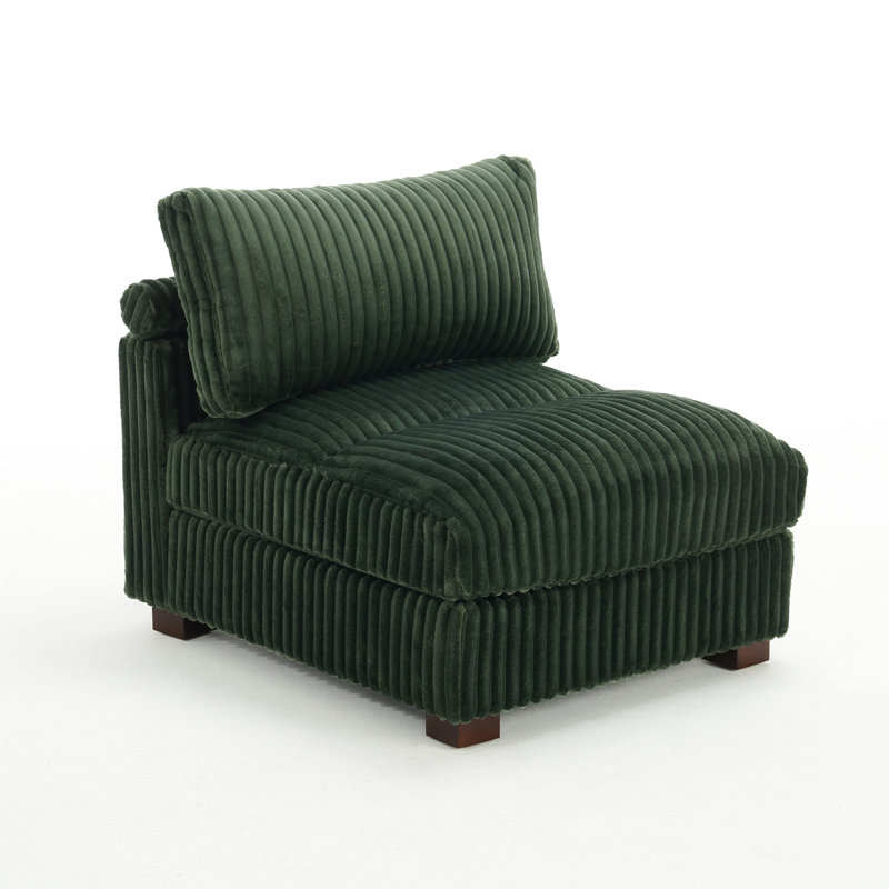 Upholstered Faux Rabbit Fur Flannel Armless Chair with Pillow Back, Single Chair Module Part For Sectional Sofa, Green