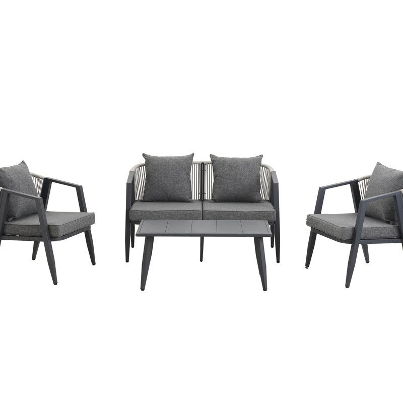 Ensemble de sièges d'extérieur en fer - 2 lits simples, 1 chaise double et table idéale pour les rassemblements dans les jardins avec coussins pour 4 personnes confortables, patio, pelouse, piscine