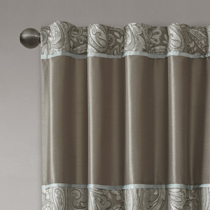 Extended Blue Faux Silk Jacquard Drapes with Trim