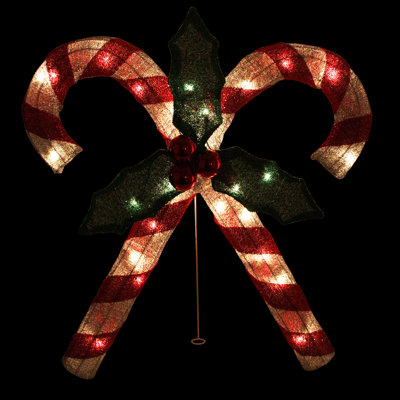 27" Lighted Sparkling Red and Silver Double Candy Cane Outdoor Christmas Decor