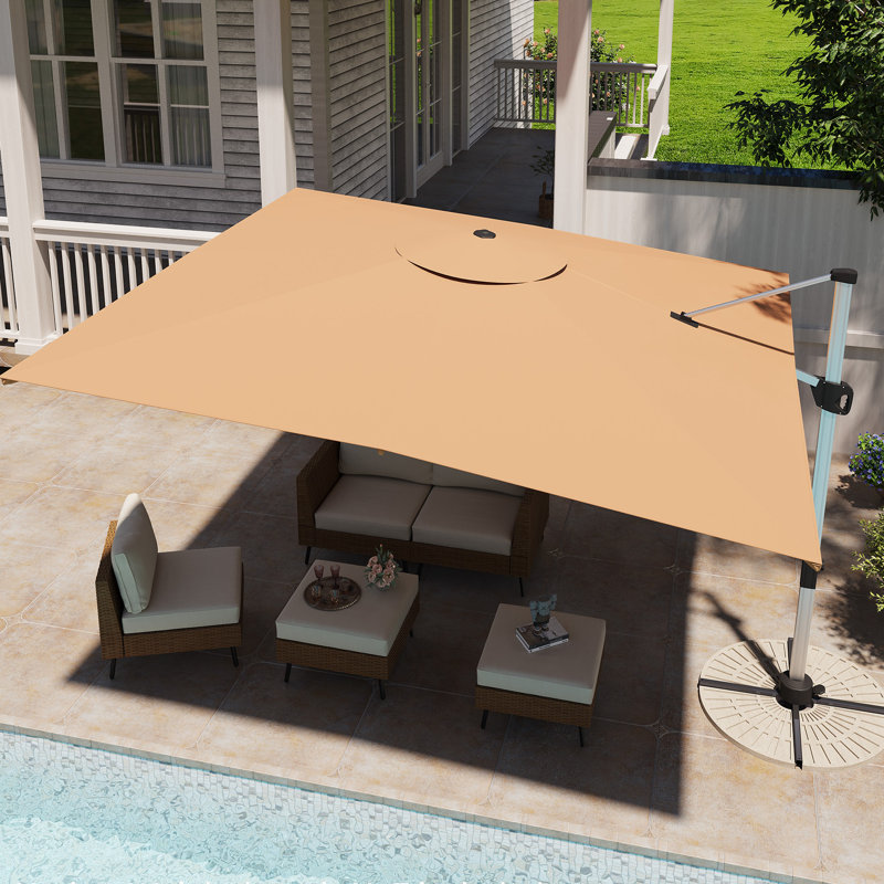 Parasol en porte-à-faux en aluminium 10 pi avec lumière DEL, 10 pi. X 10 pi avec lumières DEL, Beige