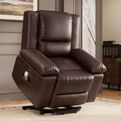 Fauteuil inclinable électrique Power Lift avec chaleur et massage, dossier et pieds réglables, fauteuil électrique en cuir PU pour personnes âgées, café