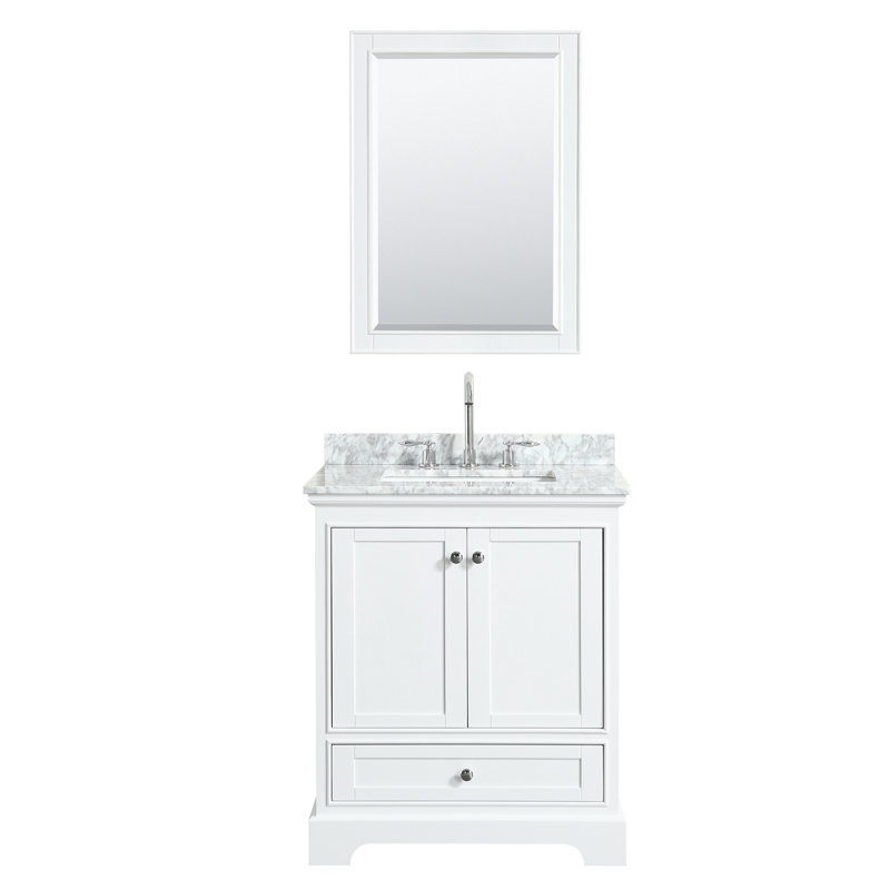 Deborah 30" White Bathroom Vanity with Marble Top and Mirror
