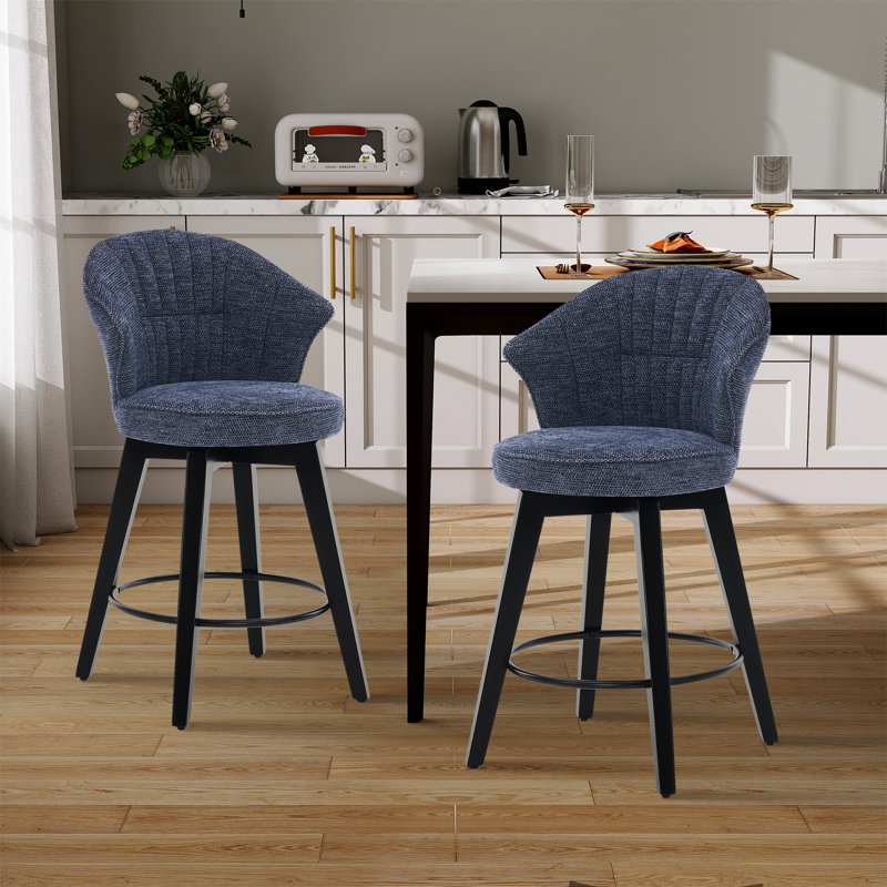 Tabouret de comptoir pivotant rembourré à oreilles avec pieds en bois massif (ensemble de 2), Bleu