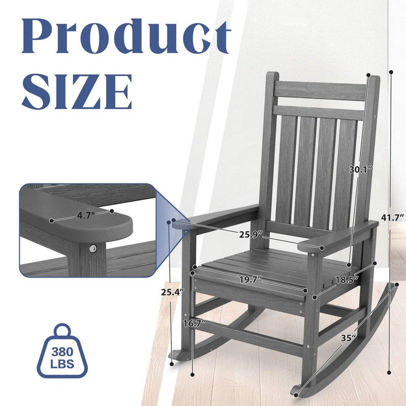 Wolak HDPE Rocking Adirondack Chair(Set Of 2), Gray