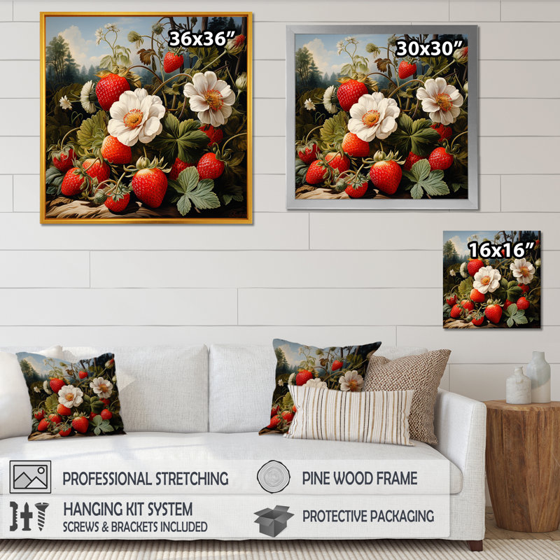 Peinture renaissance d'un fruit à la fraise III - fruits, art mural, H 30 po x l 30 po x P 1,5 po