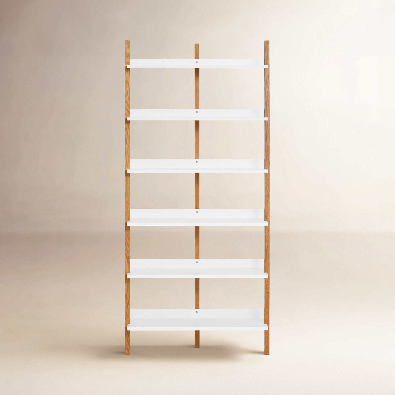 Browser Standard Bookcase, (6 Shelves) 82" H x 38" W x 17" D, White Oak/White
