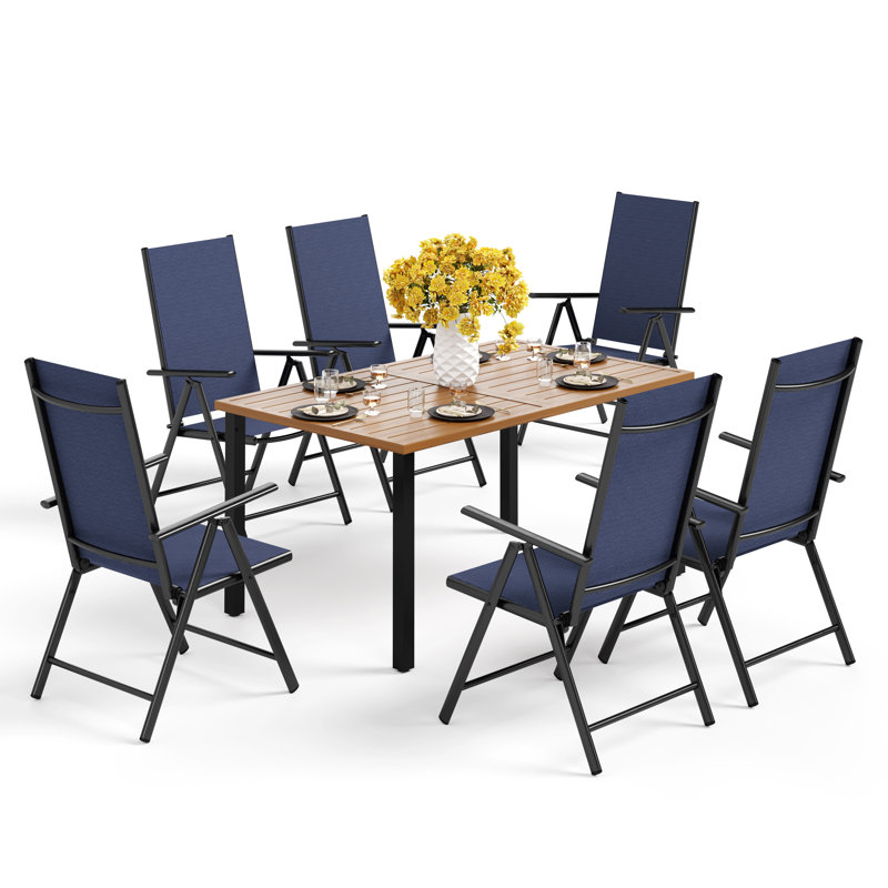 Rectangular 7 - Piece 6 - Person 152.4Cm L Outdoor Table Set, Blue
