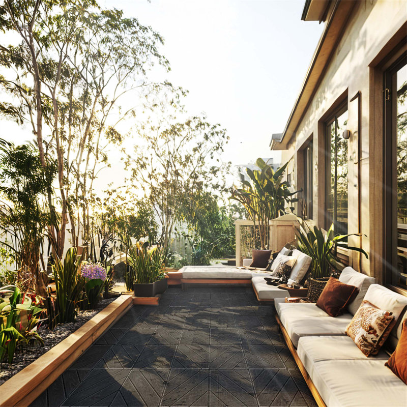 Plastic Composite Deck Tiles Set of 35pcs, Dark Grey