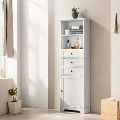 Hermangomez Freestanding Tall Bathroom Storage Cabinet Linen Cabinet with Adjustable Shelves