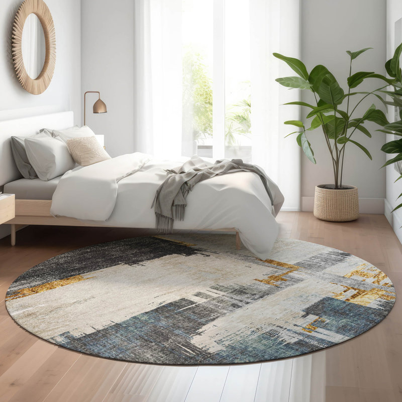 Premium Machine Washable Mayfield Charcoal Rug, Round 8'