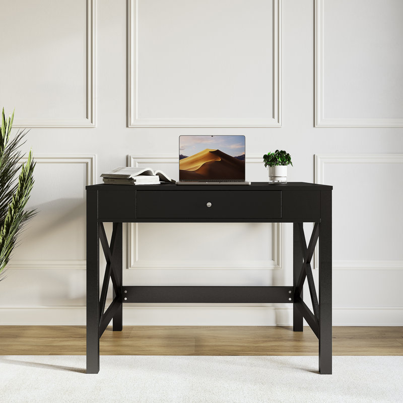 Bureau d'écriture Halleli - Bureau moderne avec pieds en X et rangement de tiroir