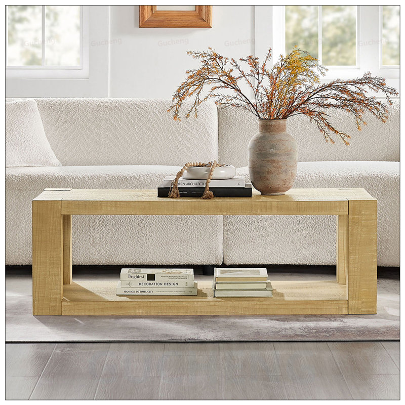 Table basse rectangulaire moderne en bois aggloméré à 2 niveaux de 48 pouces pour le salon et le bureau, moderne et élégante