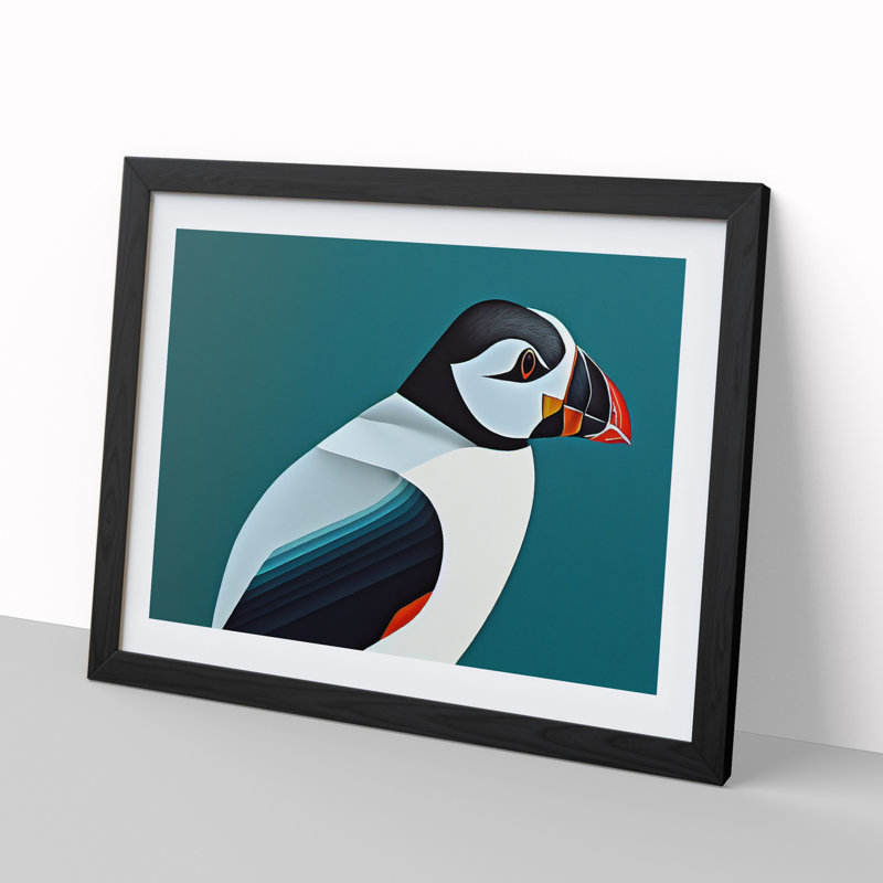 Magnificent Puffin Bird - Single Picture Frame Painting, Black, 46cm H x 64cm W x 2cm D