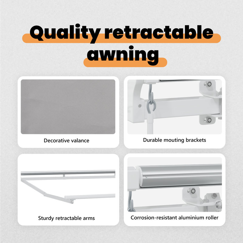 Brayden Studio Retractable Patio Awning, 300 cm W x 250 cm D, Light Grey