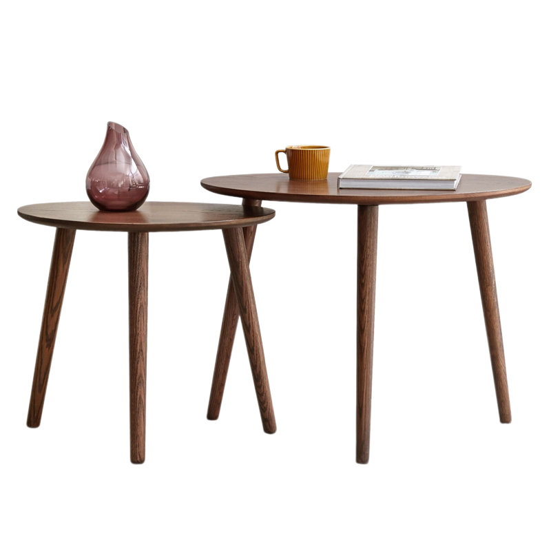 Ensemble de 2 tables gigognes en bois massif, table basse en bois rétro, tables d'appoint de salon, bois de chêne naturel