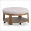 Ottoman Transitional Deep Button Tufted with Open Shelf | Walnut Brown/Beige | Solid Wood