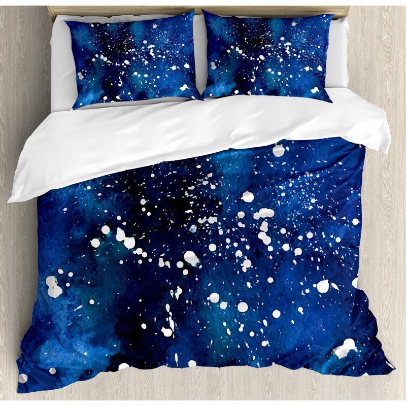 Ensemble de housse de couette à image moderne artistique dégradé couleur grunge space time Indigo, Grand