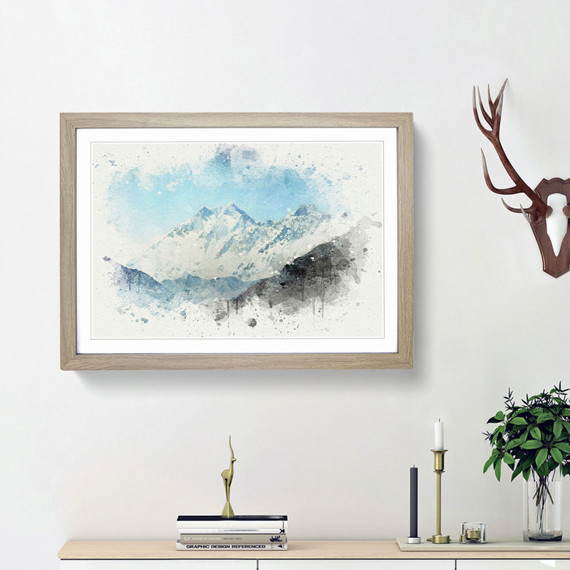 Mount Everest in Tibet and Nepal in Abstract - Picture Frame Graphic Art Print, 36cm H x 48cm W x 2cm D, Oak Framed