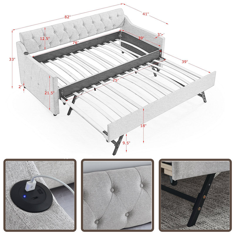 Fortunio Upholstered Daybed with Trundle
