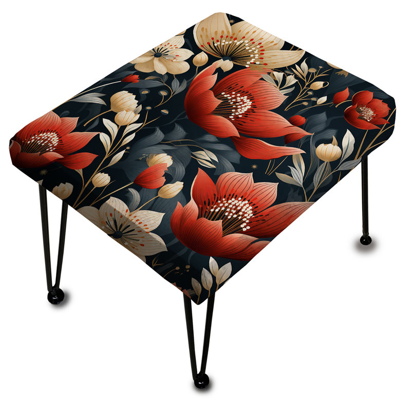 Elegant Maritime Red And Beige Blooming Gardens - Floral Rectangle Ottoman