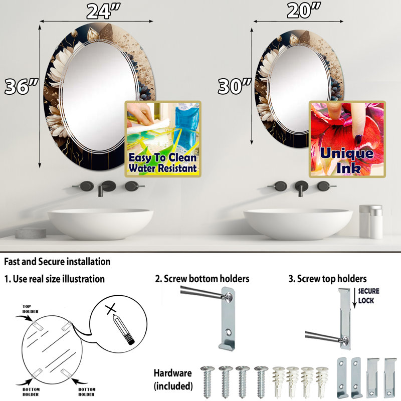 Radha Brown Daisy Bunch I - Floral Daisy Wall Mirror, 30" x 20"
